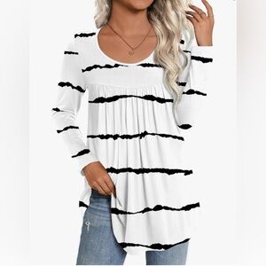 NWT Cathy Casual Women’s Long Sleeve Pleated Tunic Top Size M